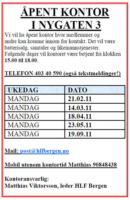 Tabell med info om pne mter
